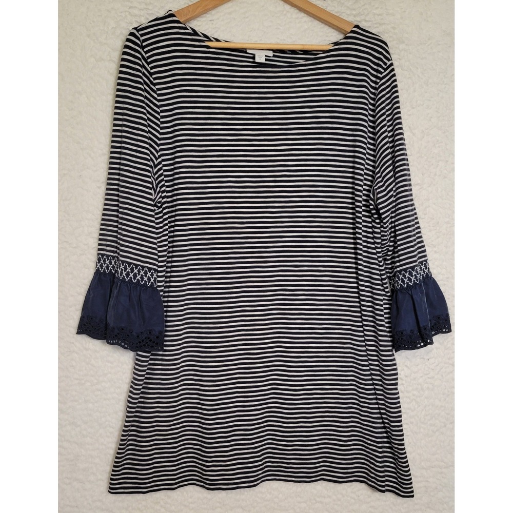 J. Jill Womens Top Size XL Striped 3/4 Sleeve Bell Sleeve‎ Blue White 1636